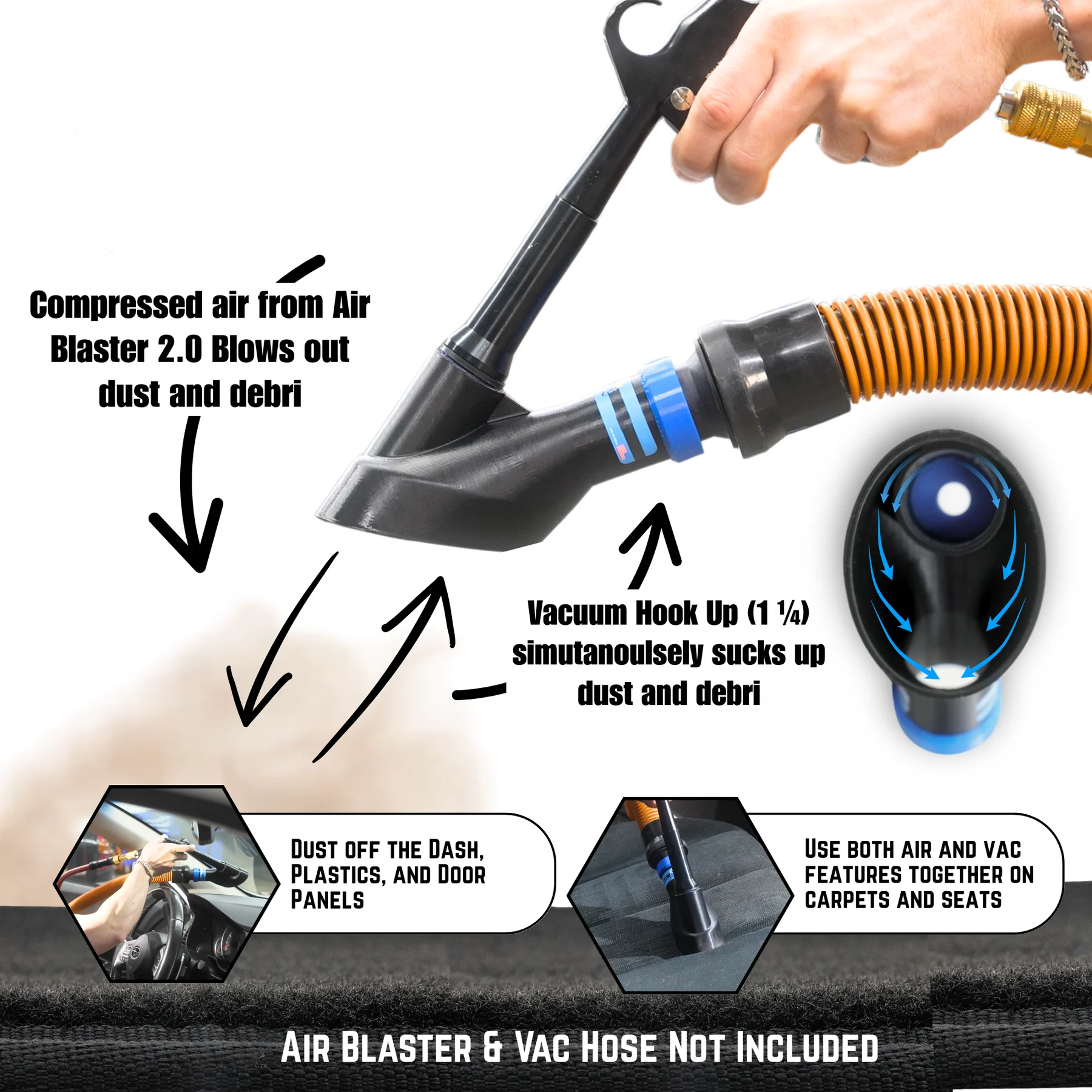 Dual Function Pneumatic + Vacuum Tool – Car Interior Cleaning Attachment