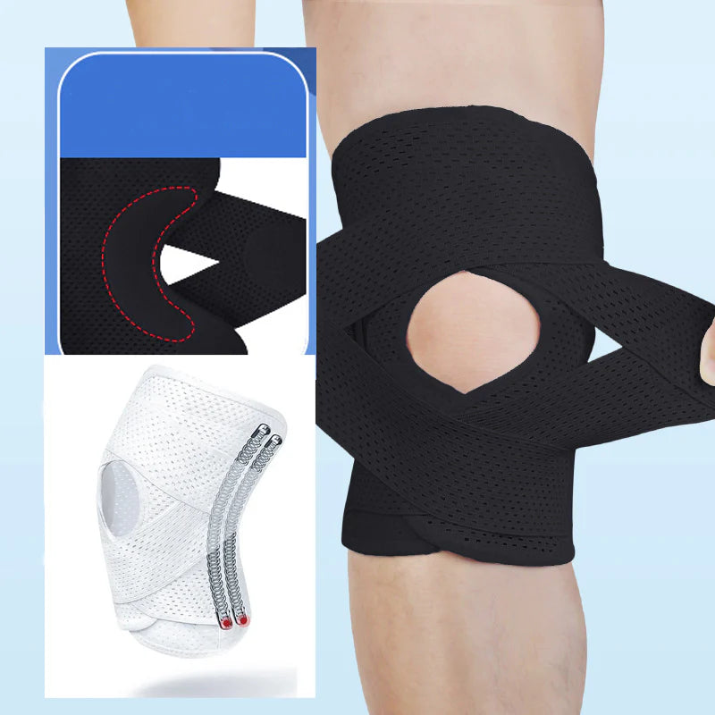 V-Shaped Dual Directional Strap Knee Support with Elastic Spring Support and Patella Pad