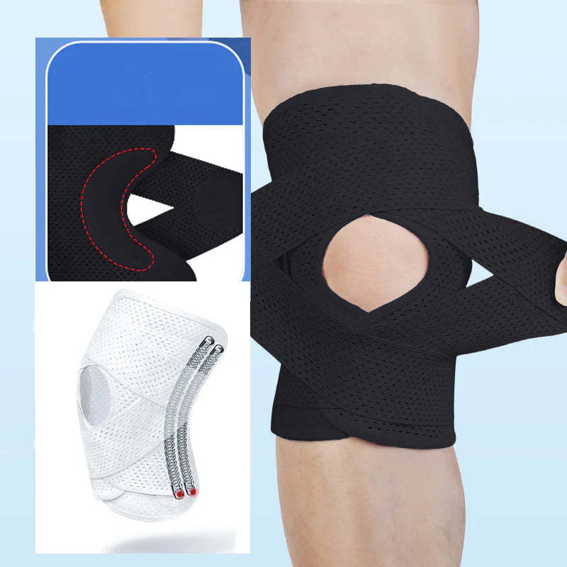 V-Shaped Dual Directional Strap Knee Support with Elastic Spring Support and Patella Pad