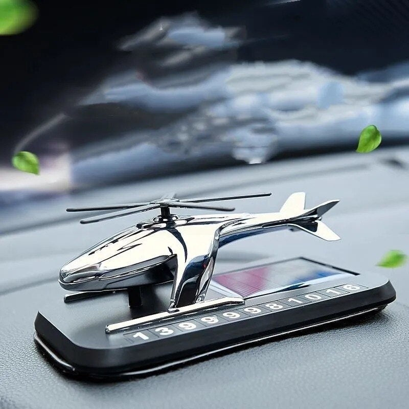 Car air freshener helicopter with solar charging and phone number function