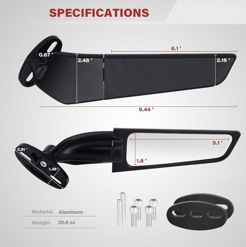 Angle Wing Rearview Mirror, Racing Motorcycle Adjustable Side Rear View Mirrors!