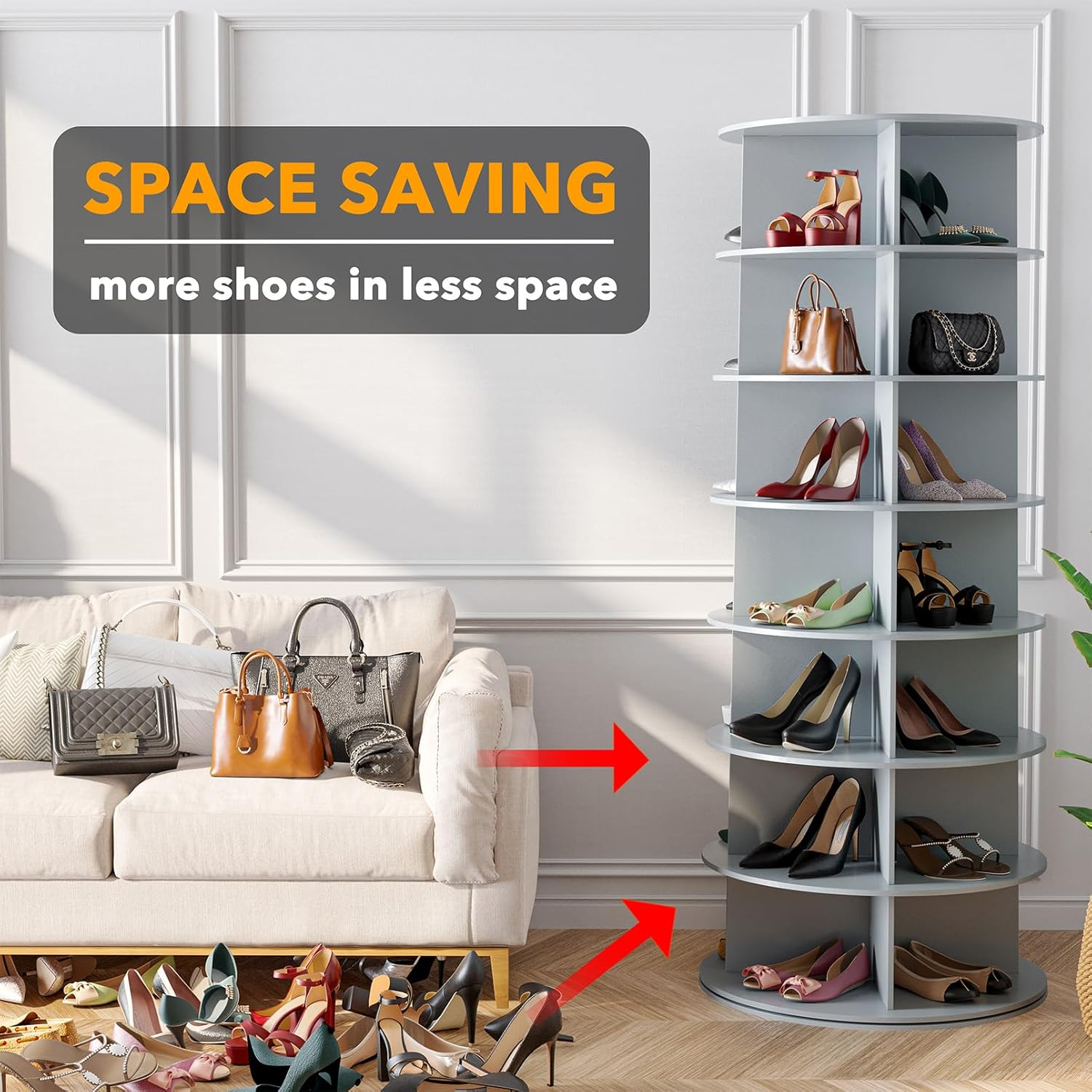 7 Tier Rotating Shoe Rack,Spinning Shoe Rack Organizer,Lazy Susan Shoe Rack Tower,Free Standing 360° Revolving Shoe Rack,Elegant Shoe Carousel