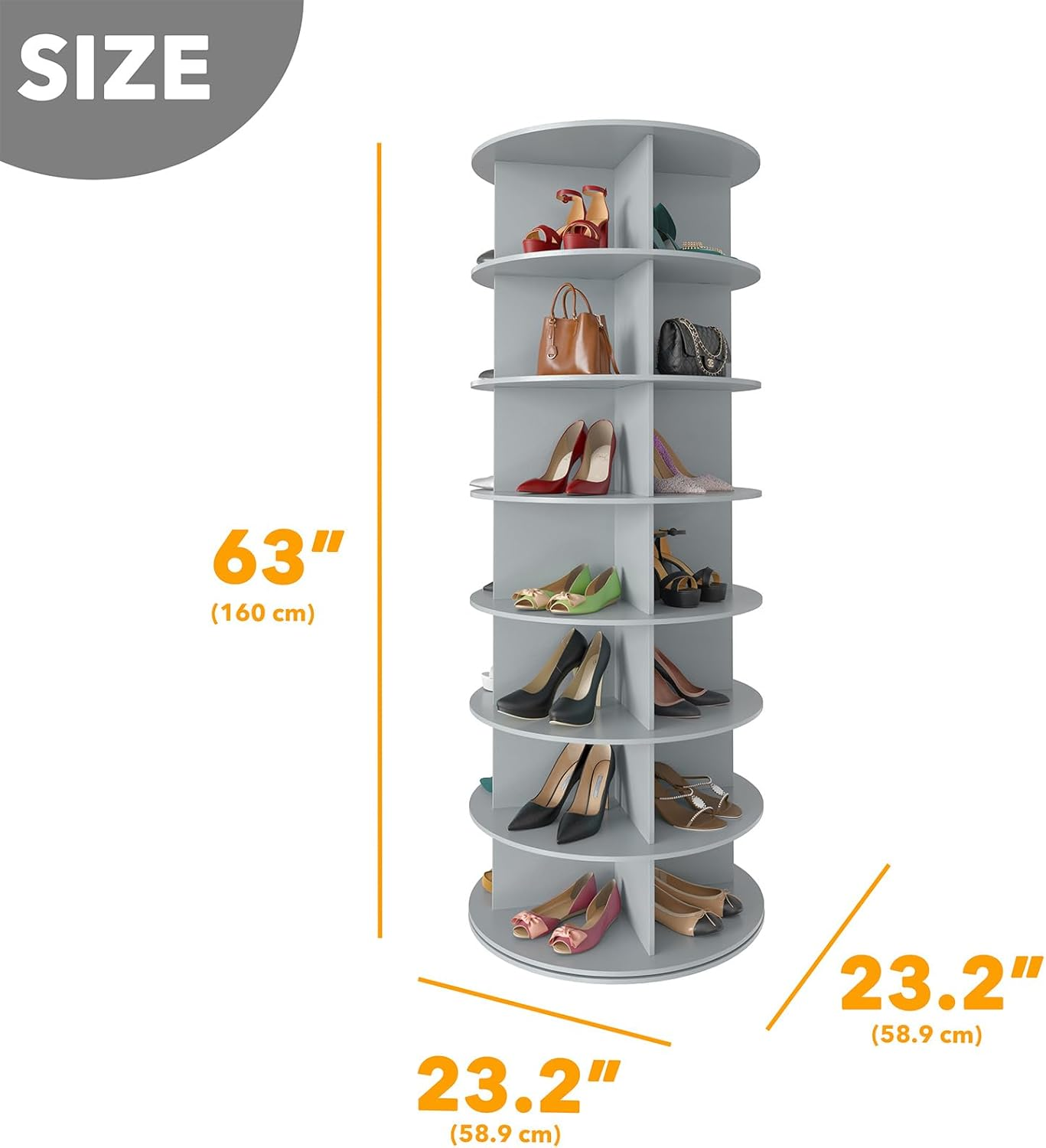 7 Tier Rotating Shoe Rack,Spinning Shoe Rack Organizer,Lazy Susan Shoe Rack Tower,Free Standing 360° Revolving Shoe Rack,Elegant Shoe Carousel