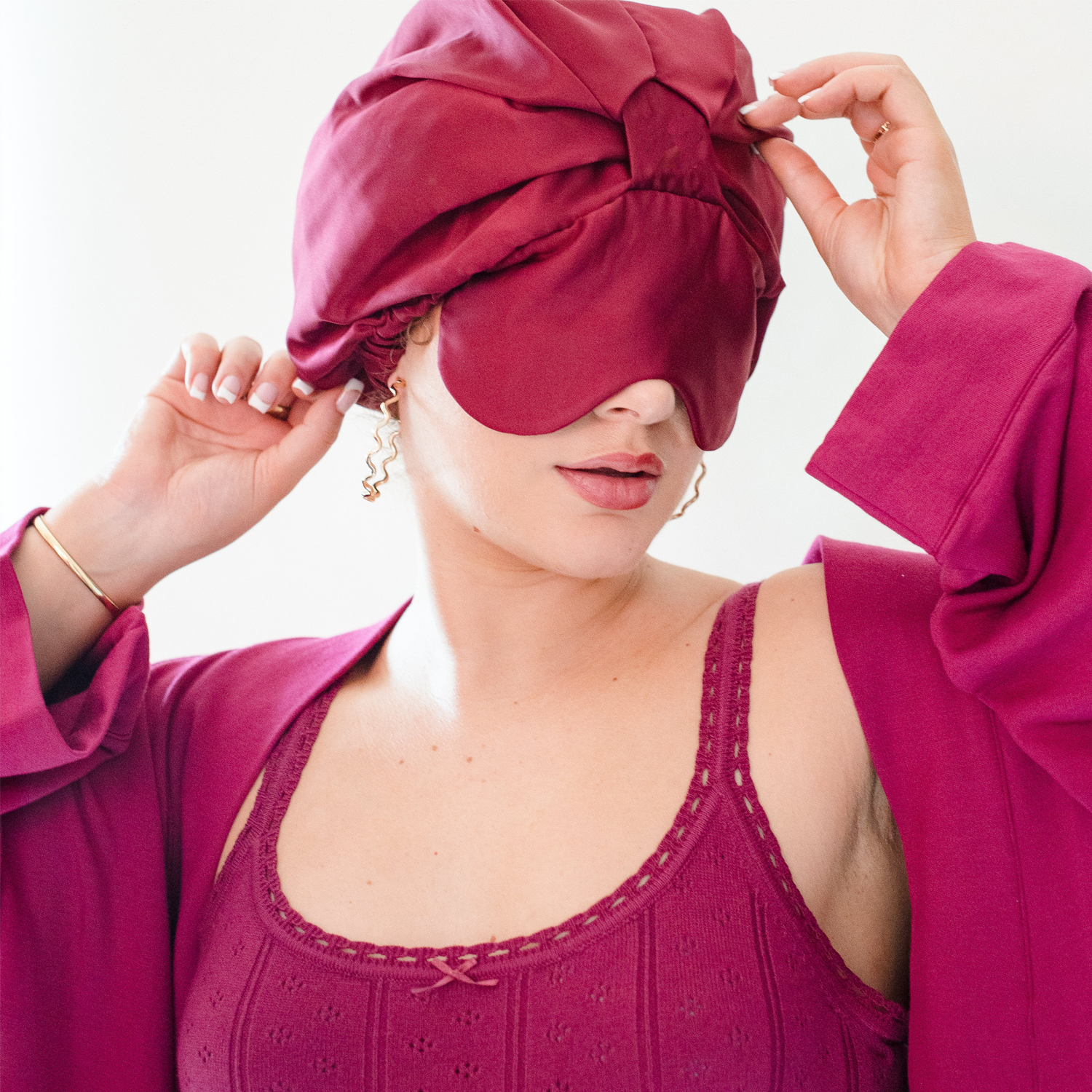 Sleep Cap - Built-in Eye Mask and Double-layered Vegan Satin, Protects Hair and Eyes for Deep Sleep