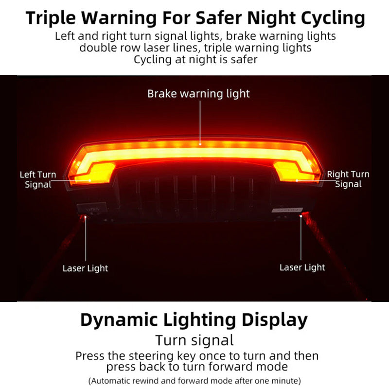 Smart Bike Tail Light with Remote Turn Signals & Laser