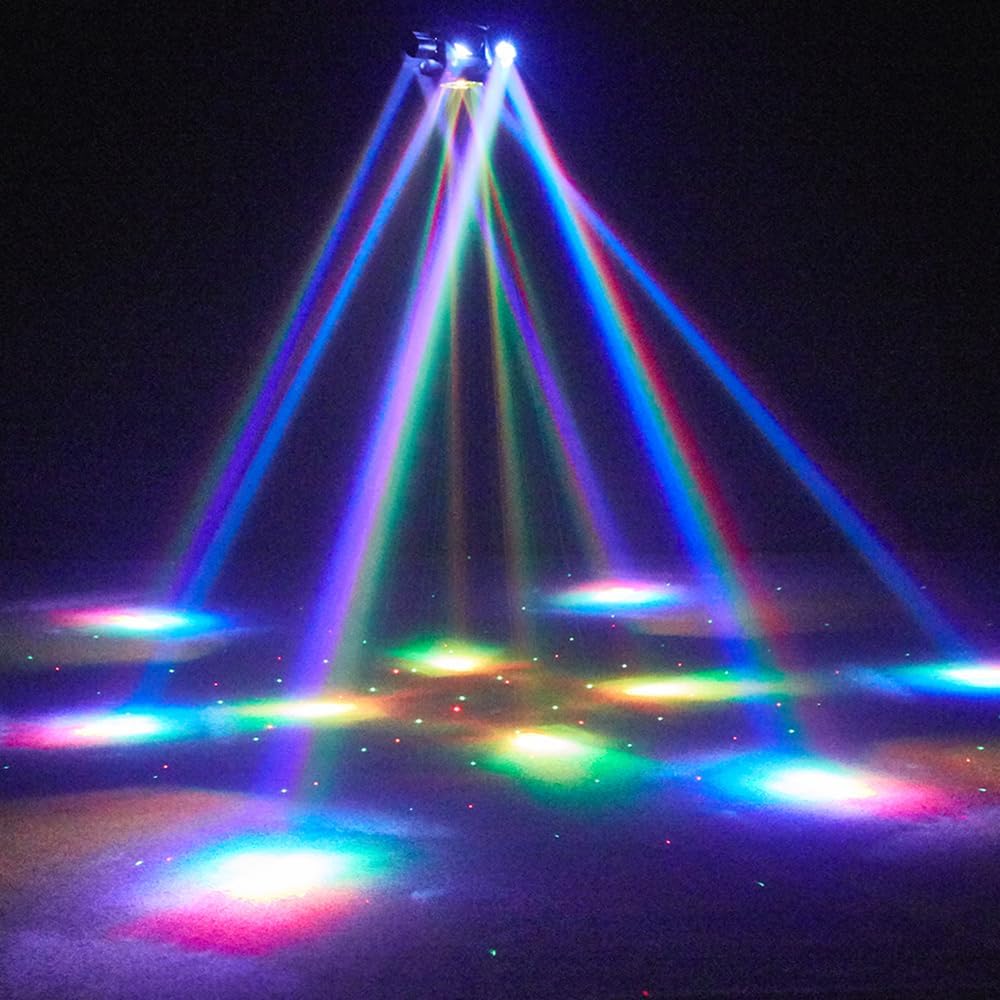 Moving Head DJ Lights, Olaalite 150W LED Stage Light 4-in-1 RGBW with 6 Arms Beam, Bee-Eyes Effect, Red Green Starry, White & Amber Strobe, Perfect DJ Stage Lighting for Party Disco Club Wedding Bar