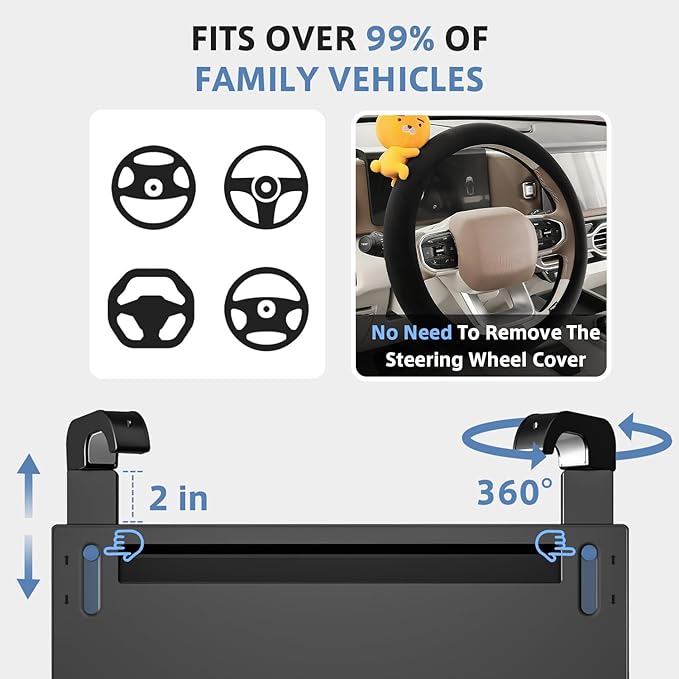 Adjustable car tray with drawer and anti-slip protective rubber