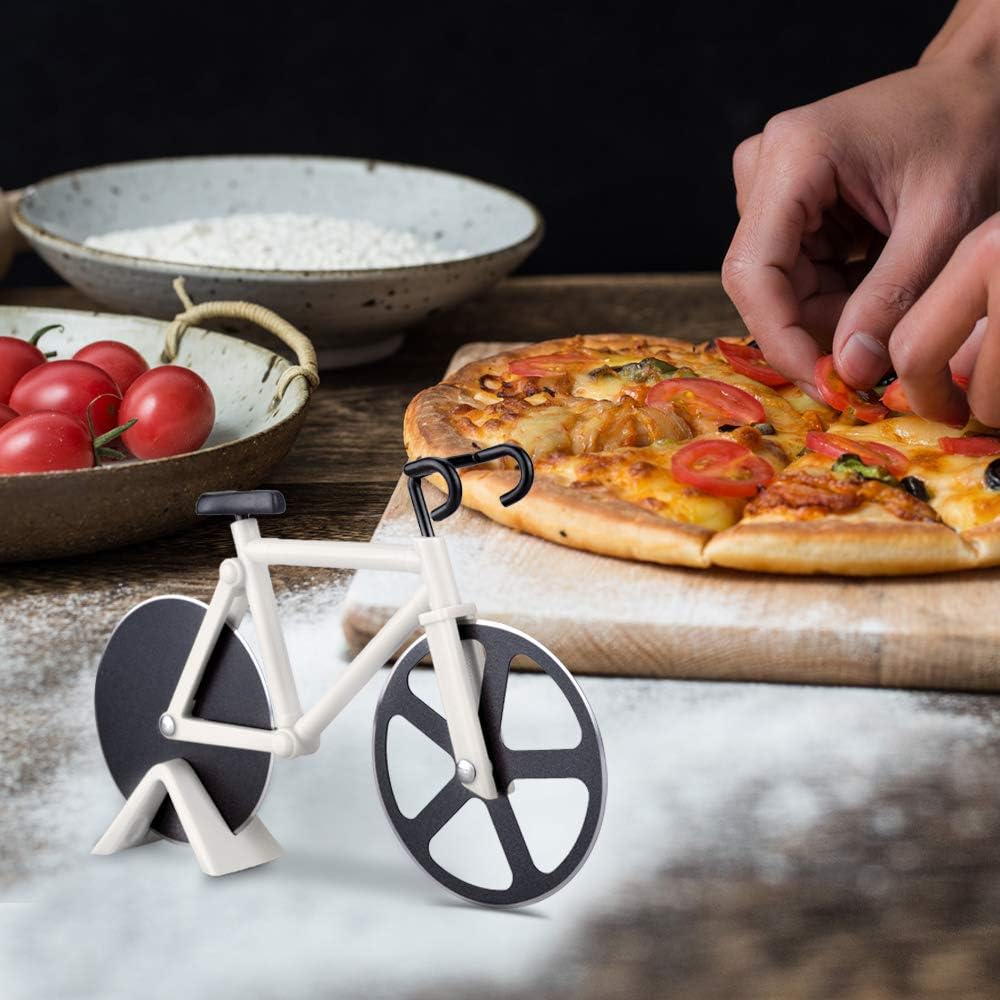 Bicycle-Shaped Pizza Cutter – Tour de Pizza Cutter with Display Stand – Exchange Gift