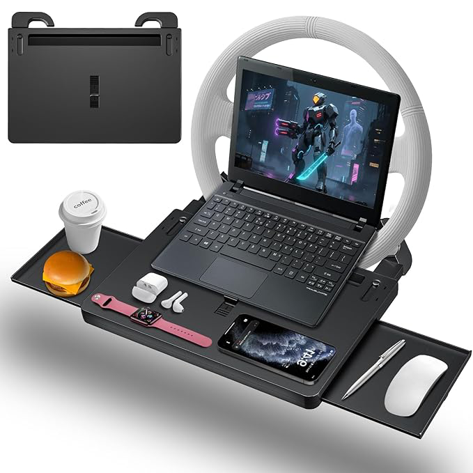 Adjustable car tray with drawer and anti-slip protective rubber