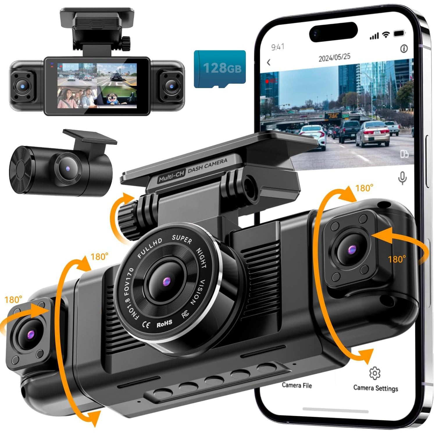 4 Channel Dash Cam 360° View with Free 128GB SD Card