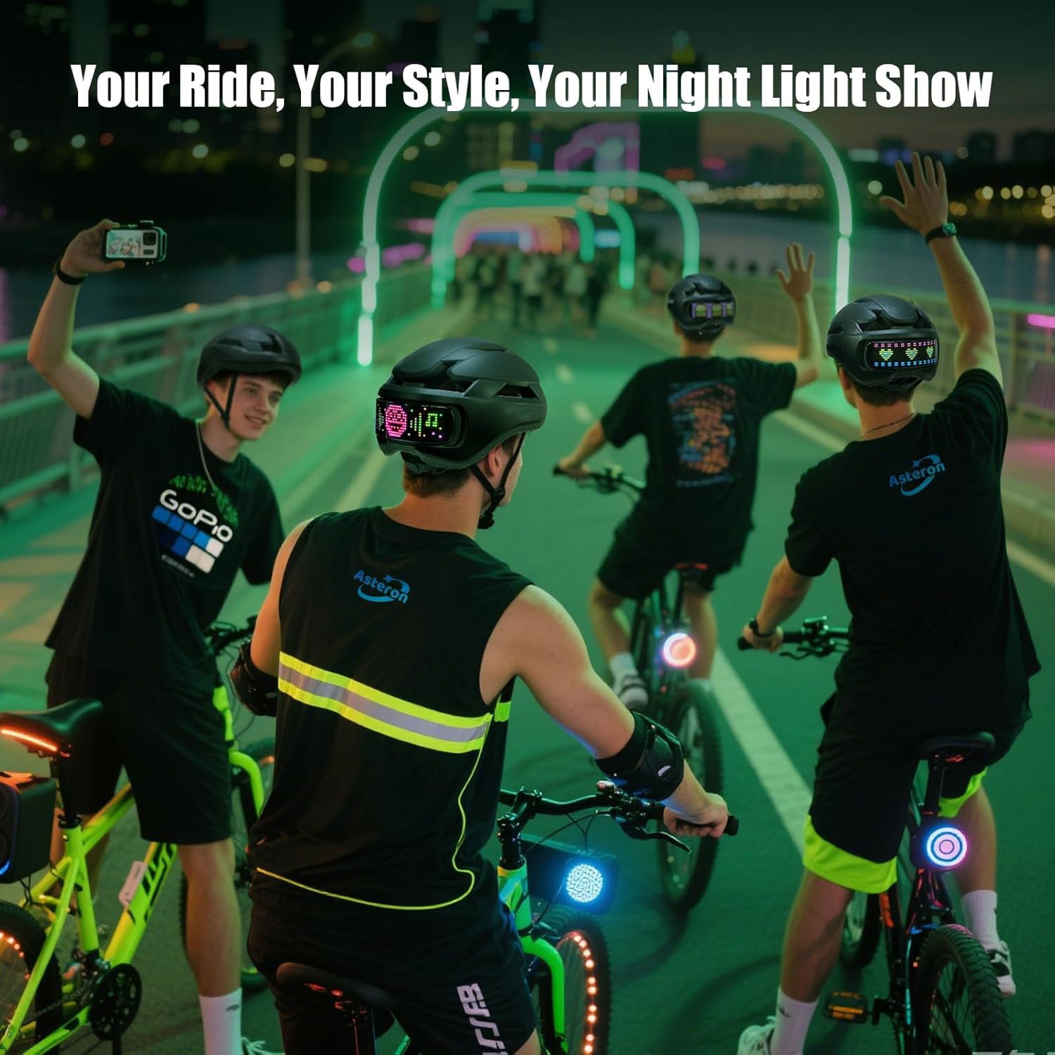 360° high-visibility LED display bicycle helmet with turn signals