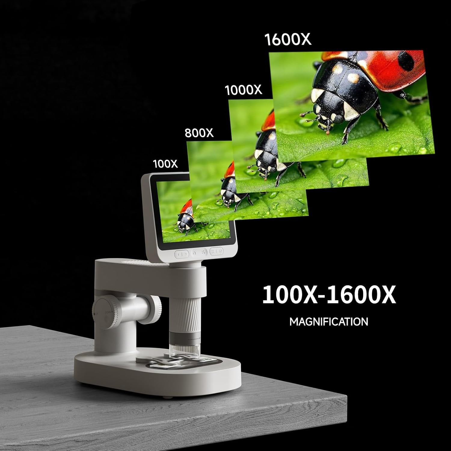 4-Inch IPS Handheld Pocket Digital Microscope – 100-1600x Magnification