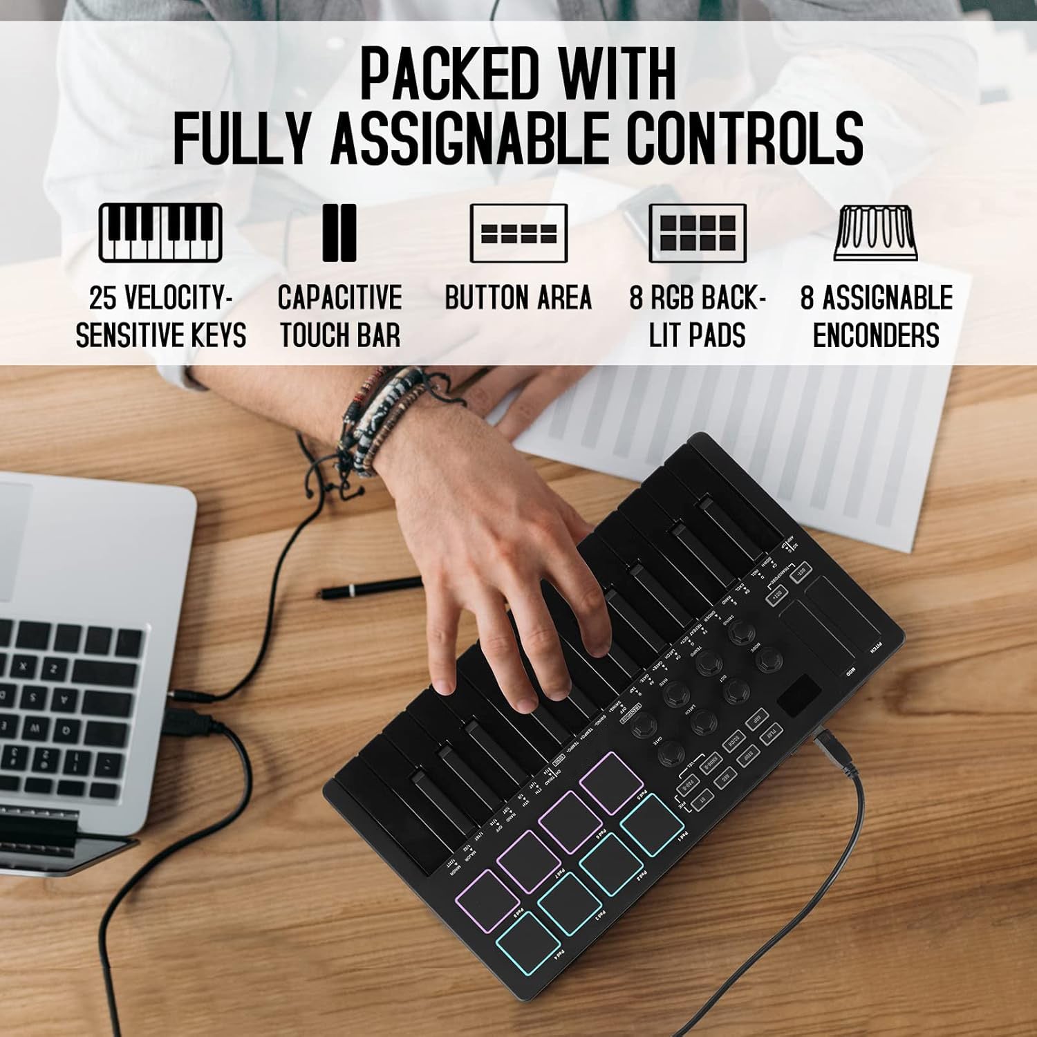 25-Key USB MIDI Keyboard Controller – Bluetooth