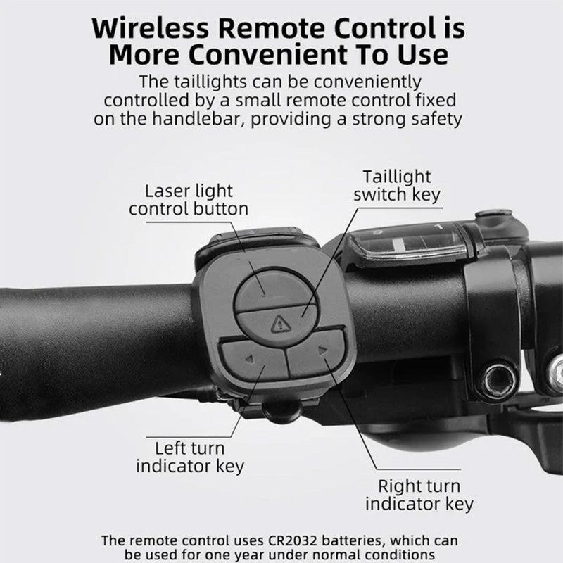 Smart Bike Tail Light with Remote Turn Signals & Laser