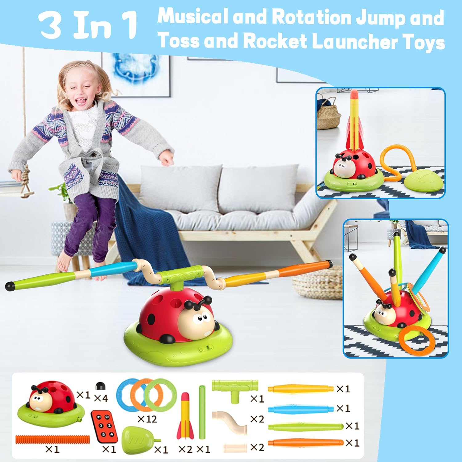 3-in-1 Musical Jumping Fun Ladybug Toy
