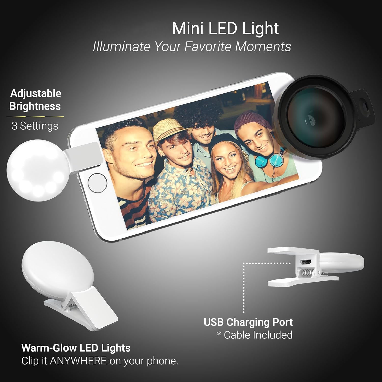 Pro Lens Kit for iPhone & Android – Macro and Wide Angle with LED Light