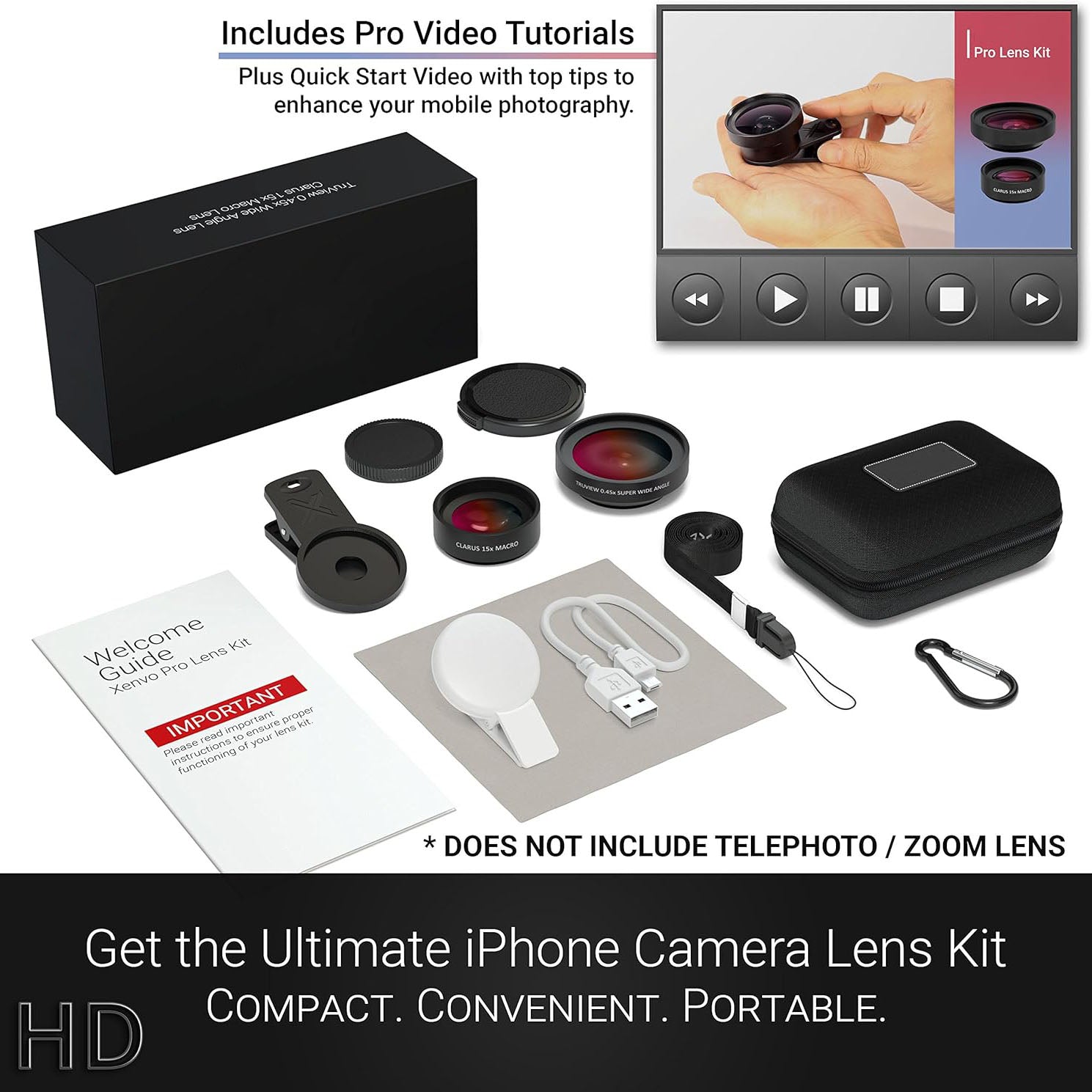 Pro Lens Kit for iPhone & Android – Macro and Wide Angle with LED Light
