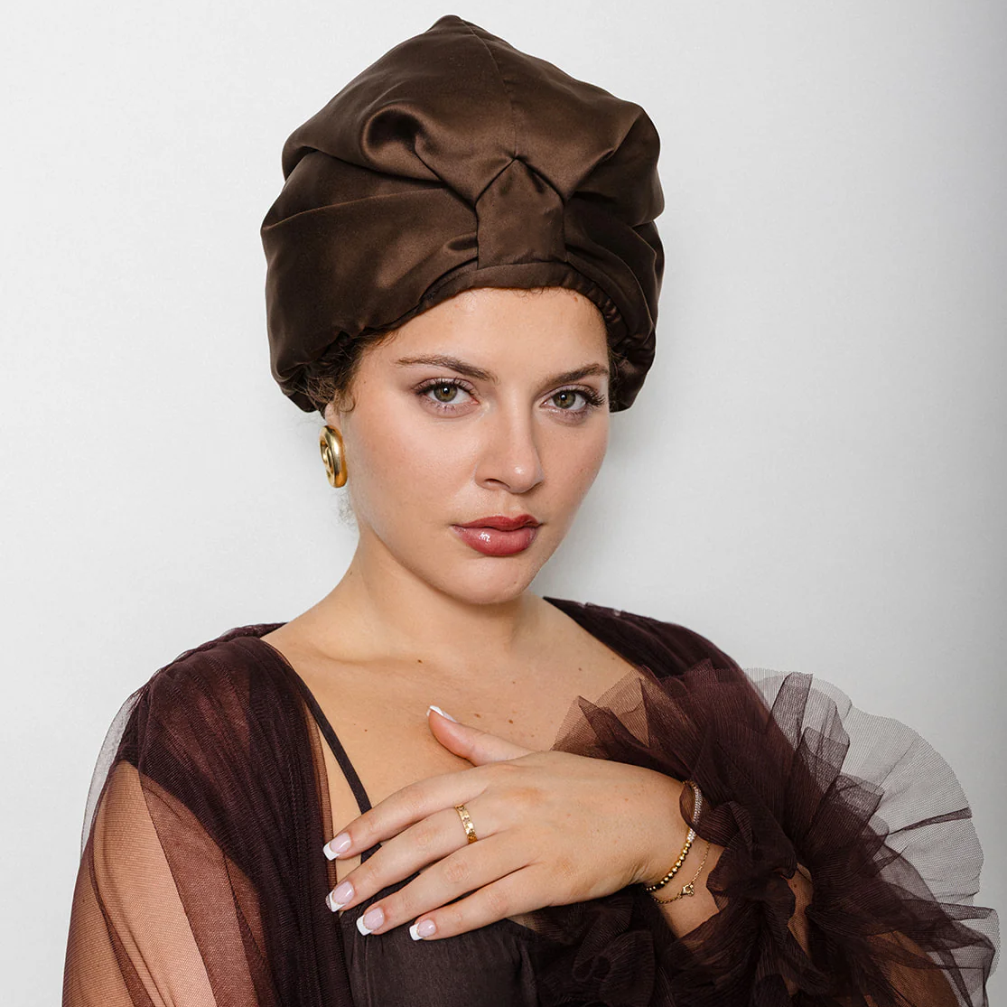 Sleep Cap - Built-in Eye Mask and Double-layered Vegan Satin, Protects Hair and Eyes for Deep Sleep