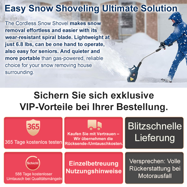 【TÜV-Zertifiziert】 Ultraleichte Hochleistungs-Akku-Schneefräse ❄️ | Einfahrt frei in 3 Min. | 12 Std. Laufzeit | Leises Design | 10 Jahre Garantie