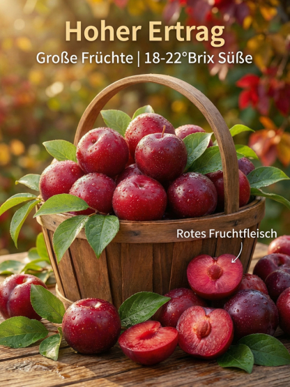 【100% Anwachsgarantie】3-jährige kernlose Zucker-Rotpflaume | 100% Kernlos & Super-Süß | Winterhart bis -25°C | Ernte im 1. Jahr | Für Topf & Garten 🌳
