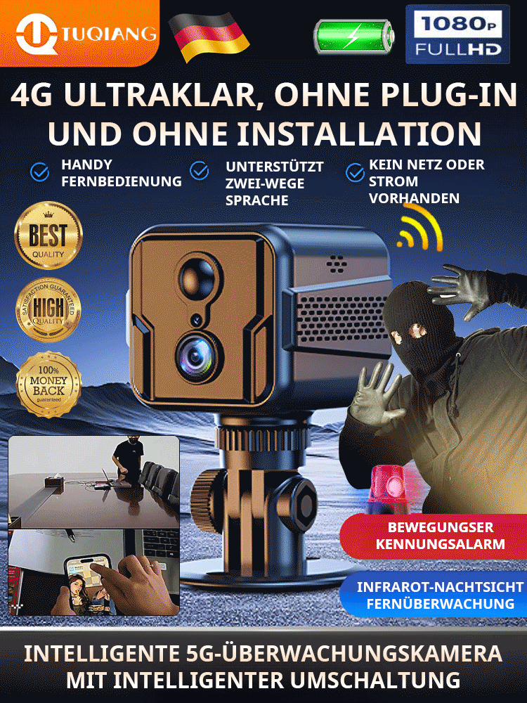 Magnetische 4K HD-Überwachungskamera ohne Bohren | Kein Abo | Ohne Stromkabel oder WLAN nutzbar | AES-256 Datenverschlüsselung 🛡️📸