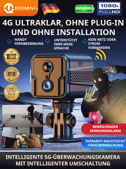 Magnetische 4K HD-Überwachungskamera ohne Bohren | Kein Abo | Ohne Stromkabel oder WLAN nutzbar | AES-256 Datenverschlüsselung 🛡️📸