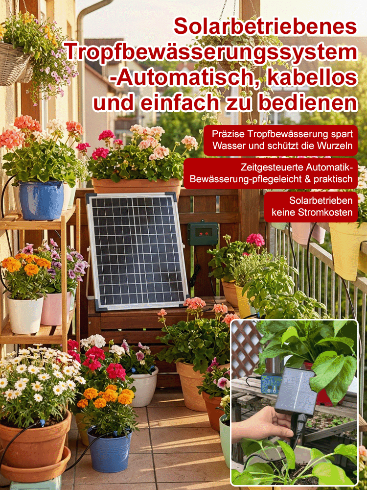 [spoga+gafa Empfehlung] Vollautomatisches Solar-Bewässerungssystem 🪴 | Ohne Wasserhahn oder Strom | 70% Wasserersparnis | Für Balkon und Garten ☀️