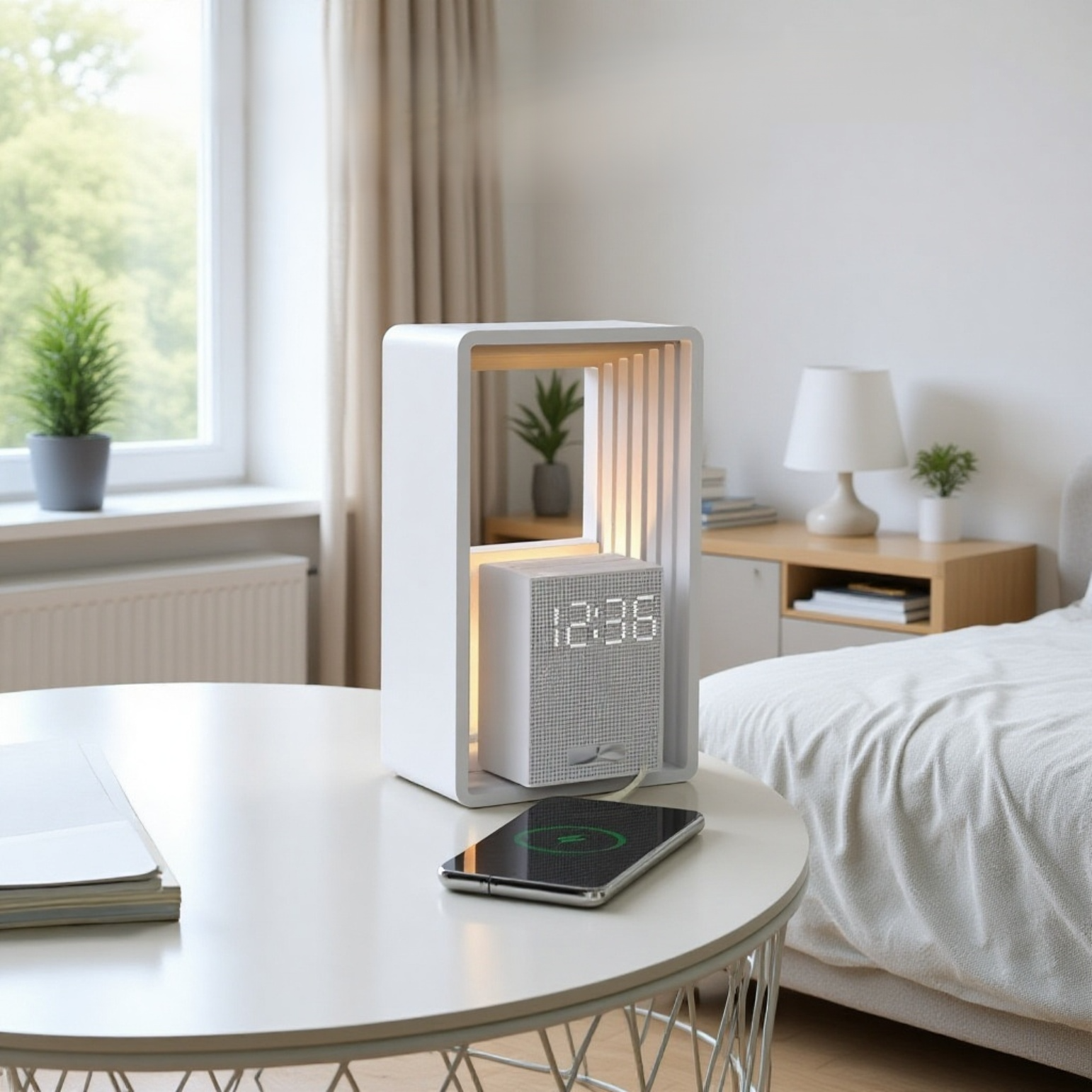 Sonnenaufgangs-Wecker mit natürlichem Licht auf Nachttisch