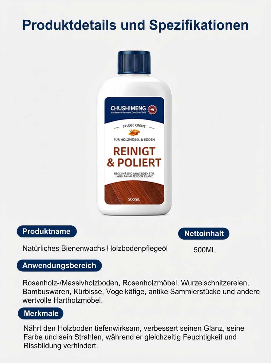 【Blauer Engel Zertifizierung】Premium Bienenwachs Holzpflege-Öl | 3-in-1 Reinigung Politur Schutz | Repariert Kratzer in 3 Sekunden | Rutschfest und wasserabweisend ✨