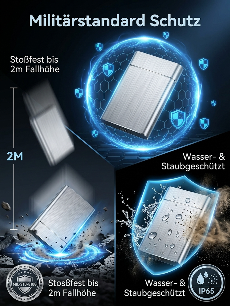 [Inkl. 10 Jahre Garantie] 32TB Tragbare Enterprise SSD |3050 MB/s High-Speed 🚀 | IP54 wasser- und sturzfest | Universell kompatibel | DSGVO-konform 🛡️