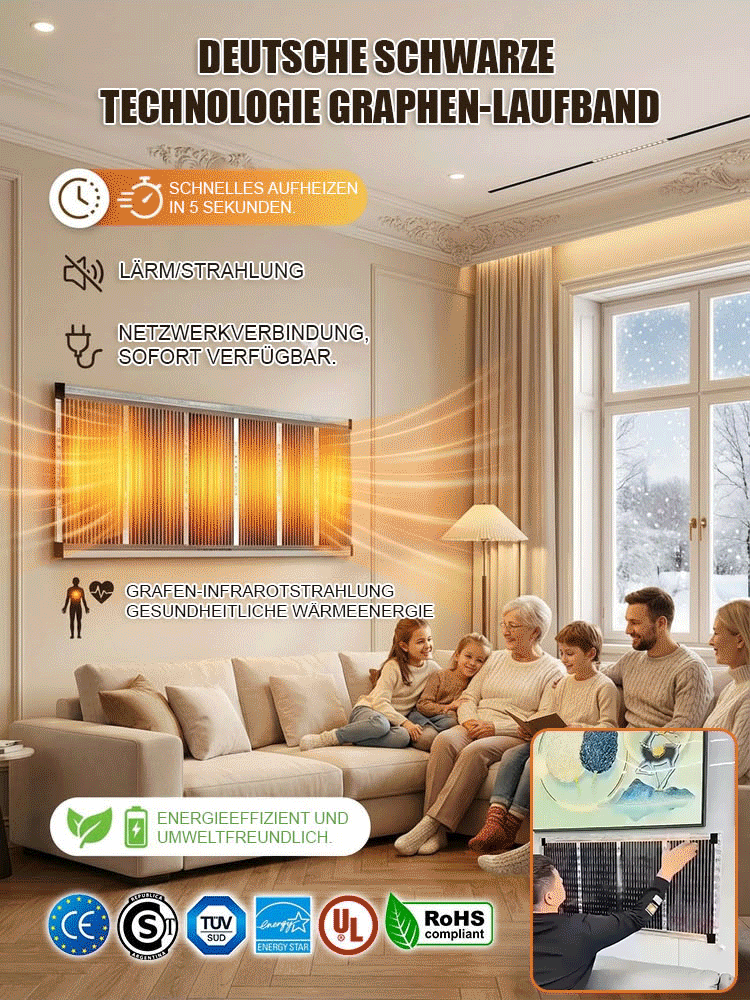 【Nur 1 kWh in 7 Tagen】 Grafen Infrarot-Wandheizung | 3 Sek. Schnellwärme | A+++ Energiesparend | TÜV-Zertifiziert 🏠🔥