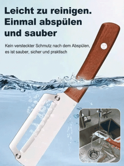 【TÜV und LFGB zertifiziert】Profi Edelstahl Schäler | Müheloses und sanftes Schälen | Hauchdünne Schalen | Ergonomischer Massivholzgriff 🥔🔪