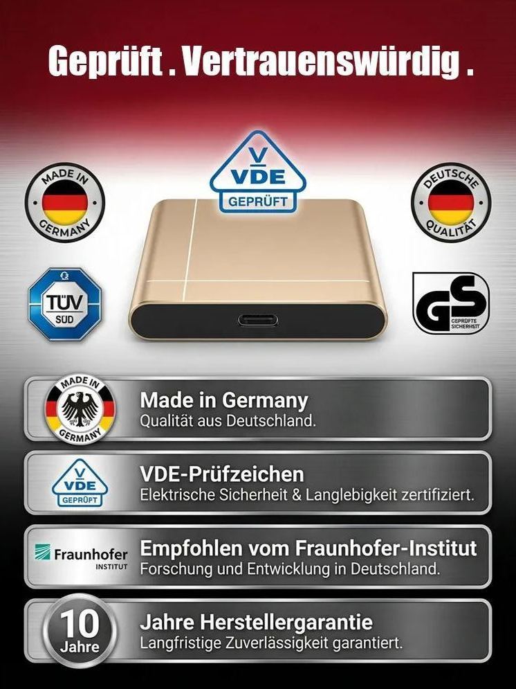 Dresden Tech Pro 32TB Hochsicherheits-Speicher ✨IP67 Datentresor✨Plug & Play für Windows & Mac