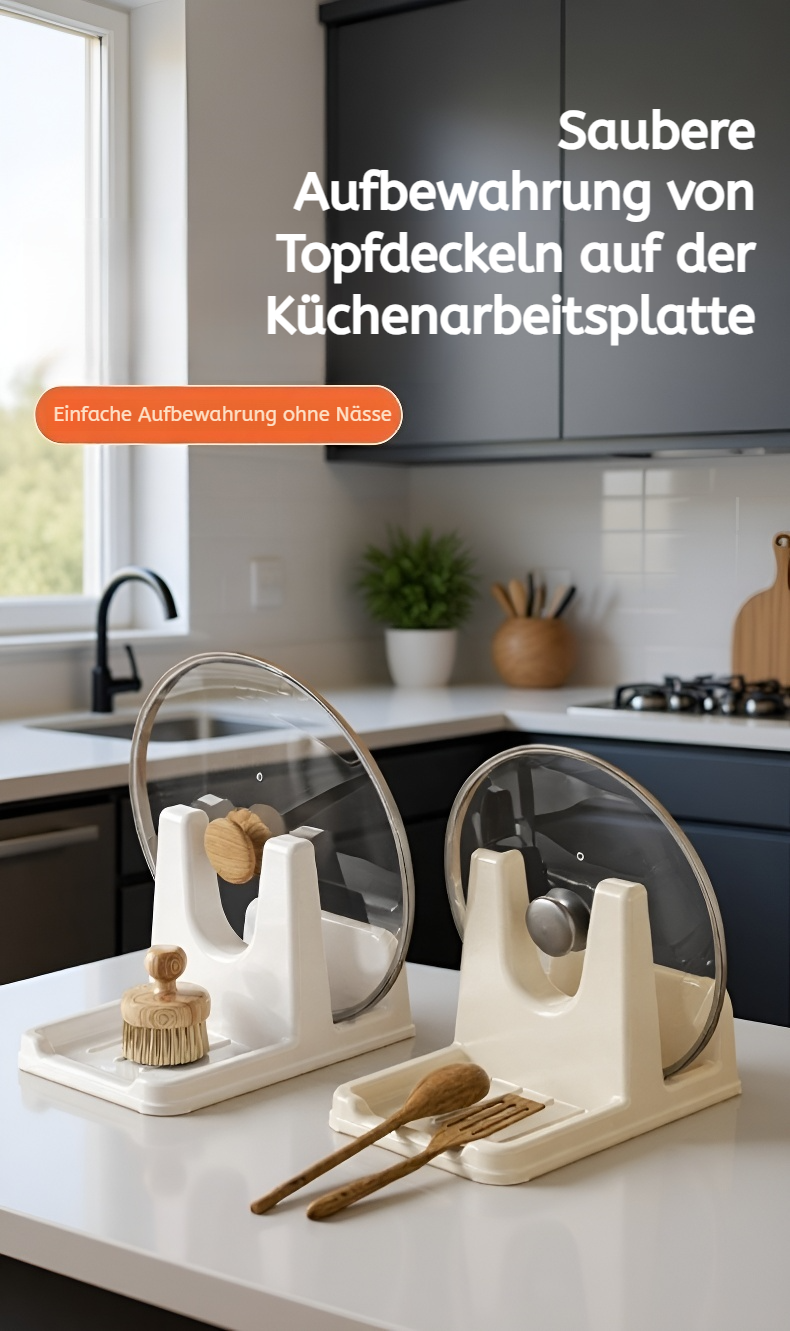 Multifunktionales Topfdeckel-Abtropfregal in moderner Küche