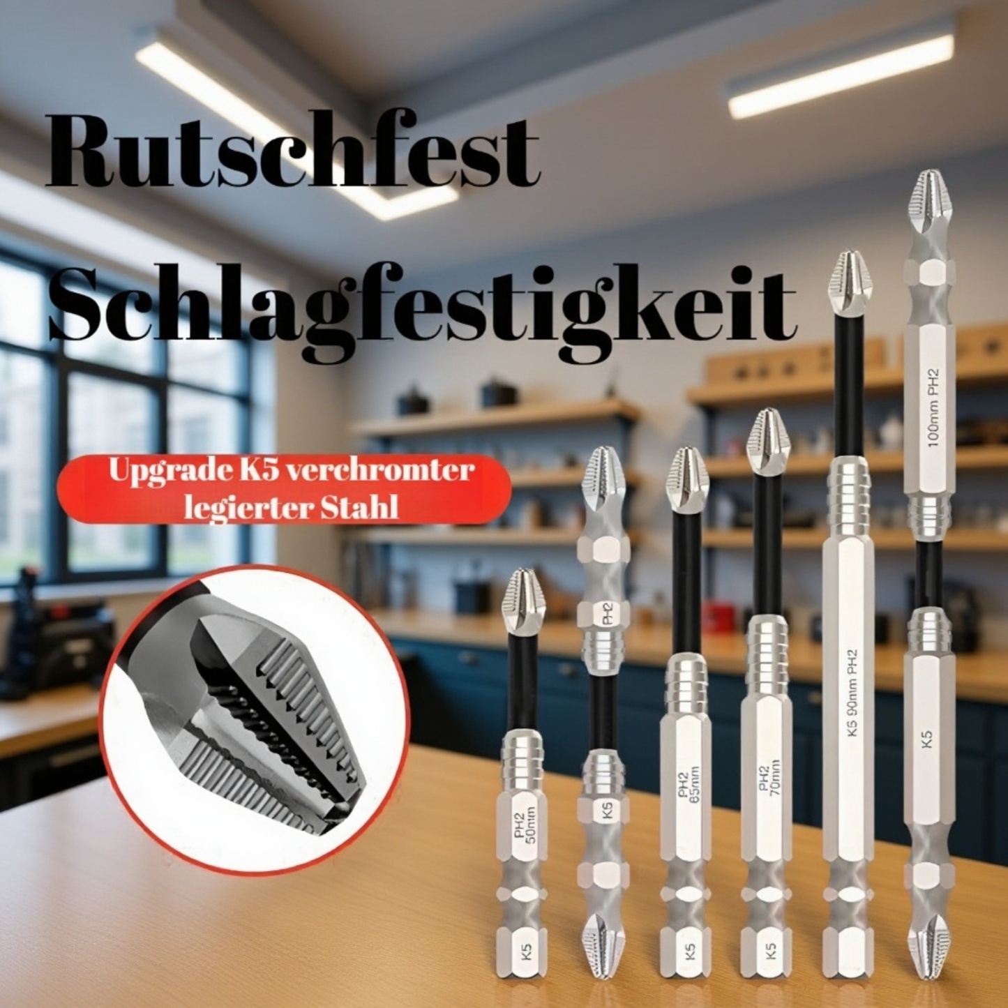 K5 Magnetischer, rutschfester Bit mit Gewinde, stoßfest für Schraubendreher