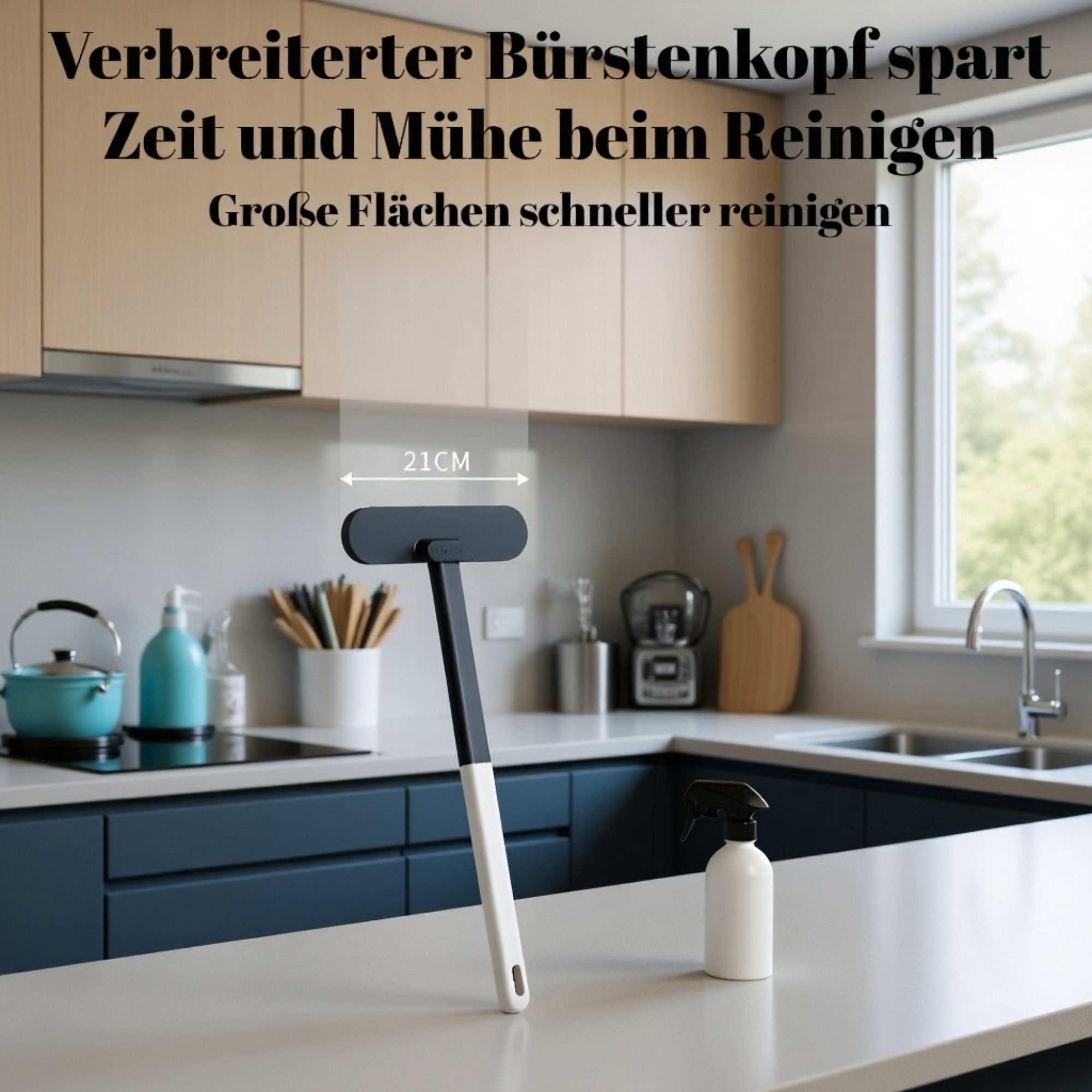 Streifenfreie Fensterreinigung durch breite, abnehmbare Bürste