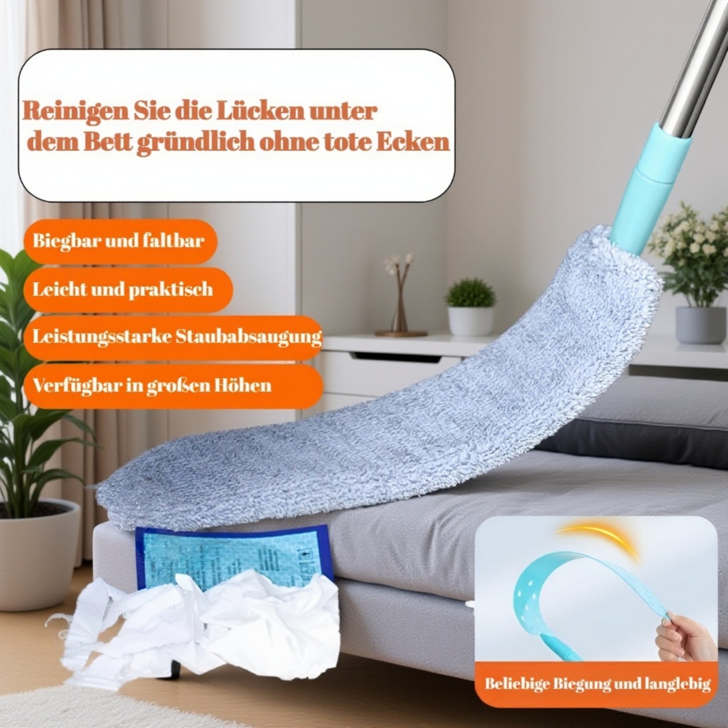 Verlängerbarer Staubwischer für den Haushalt