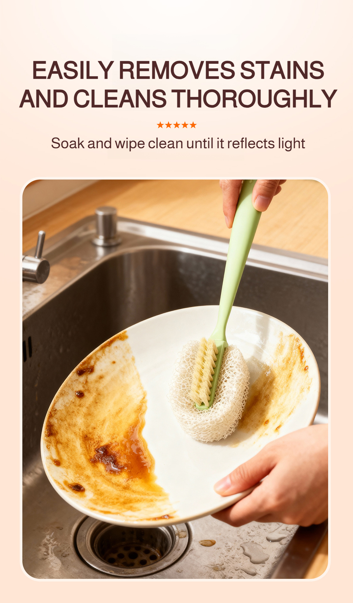 Efficient cup cleaning tool with sturdy handle