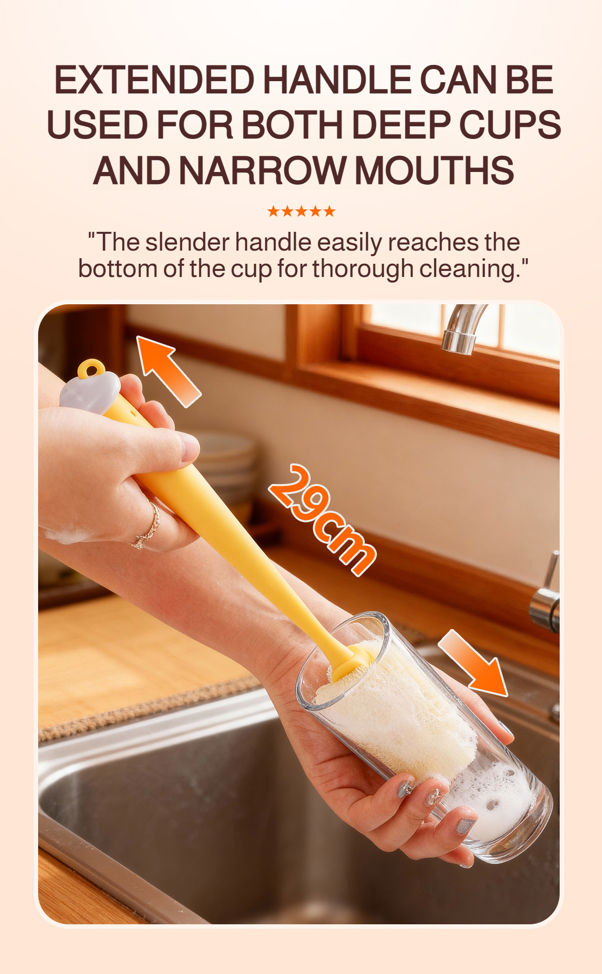 Cleaning water bottles with long handle brush