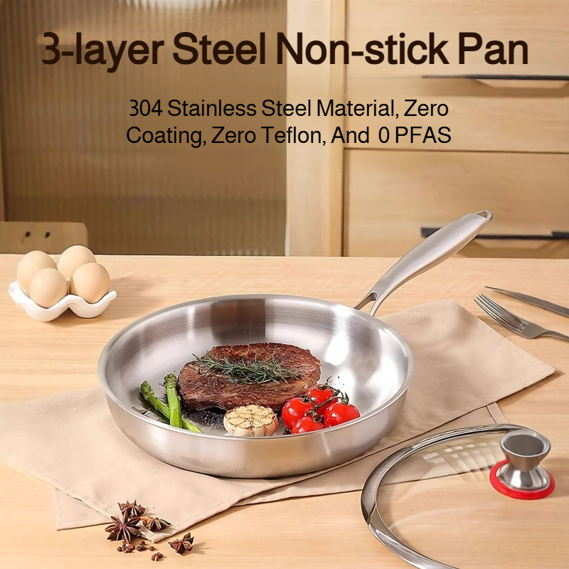 Triple-Layer Composite Steel Nonstick Skillet