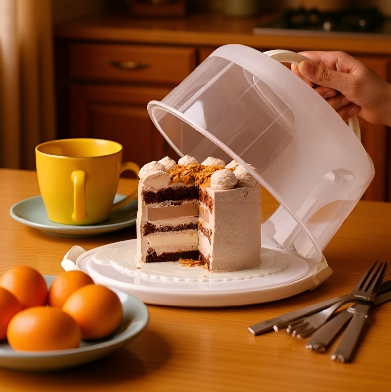 Portable transparent dustproof cake carrier for easy cake transport