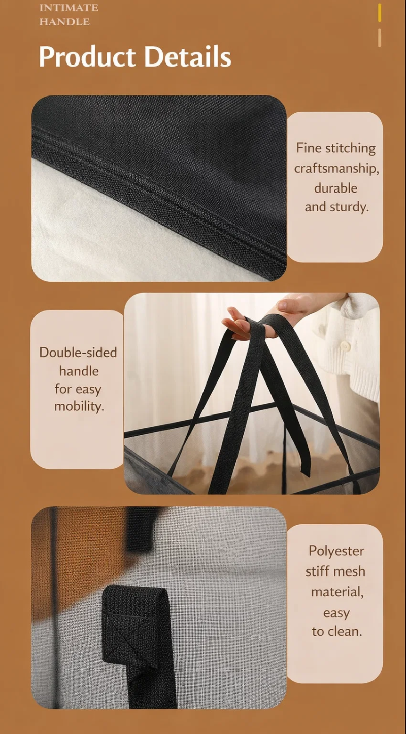 Portable and lightweight foldable laundry basket with handles