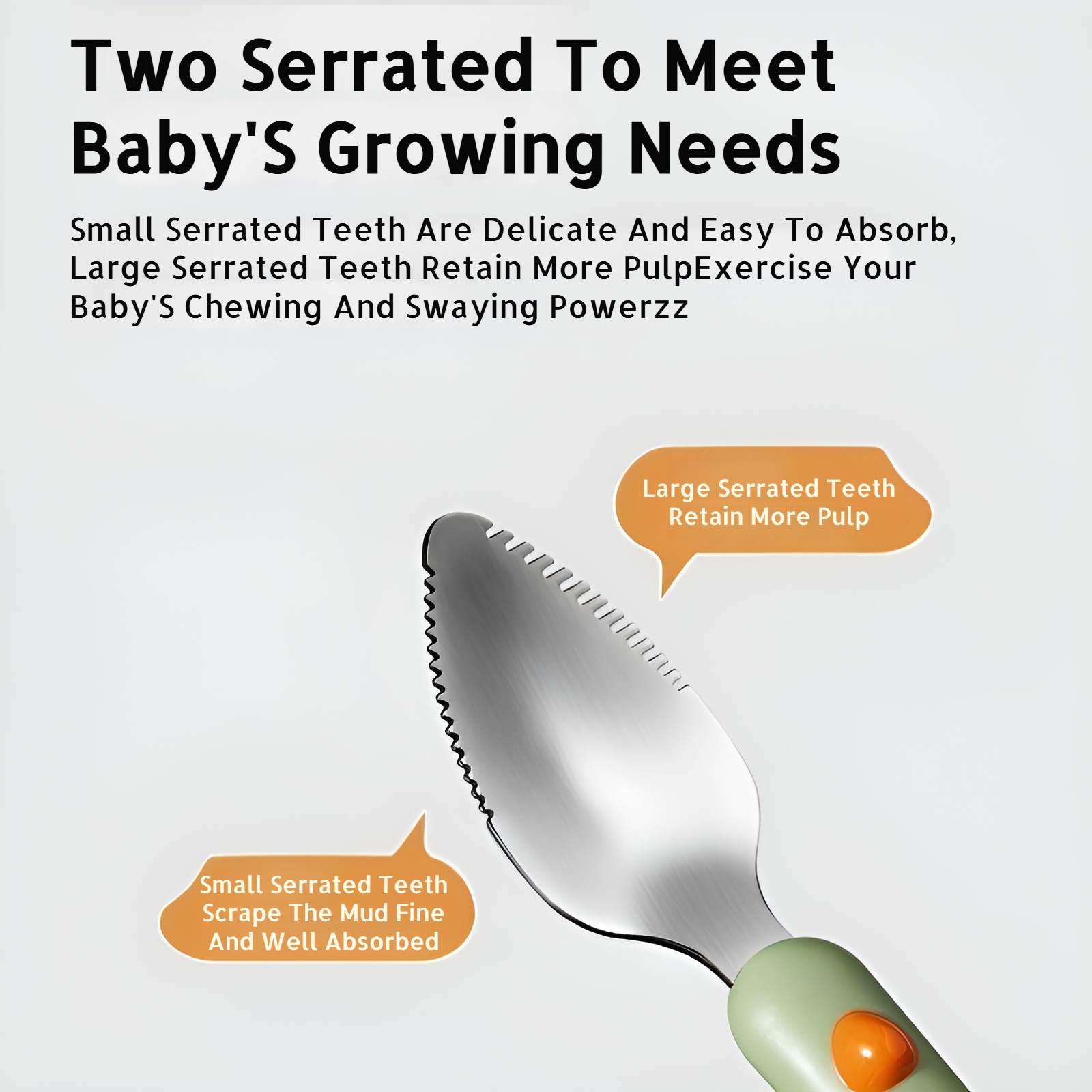 Ergonomic stainless steel baby spoon handle