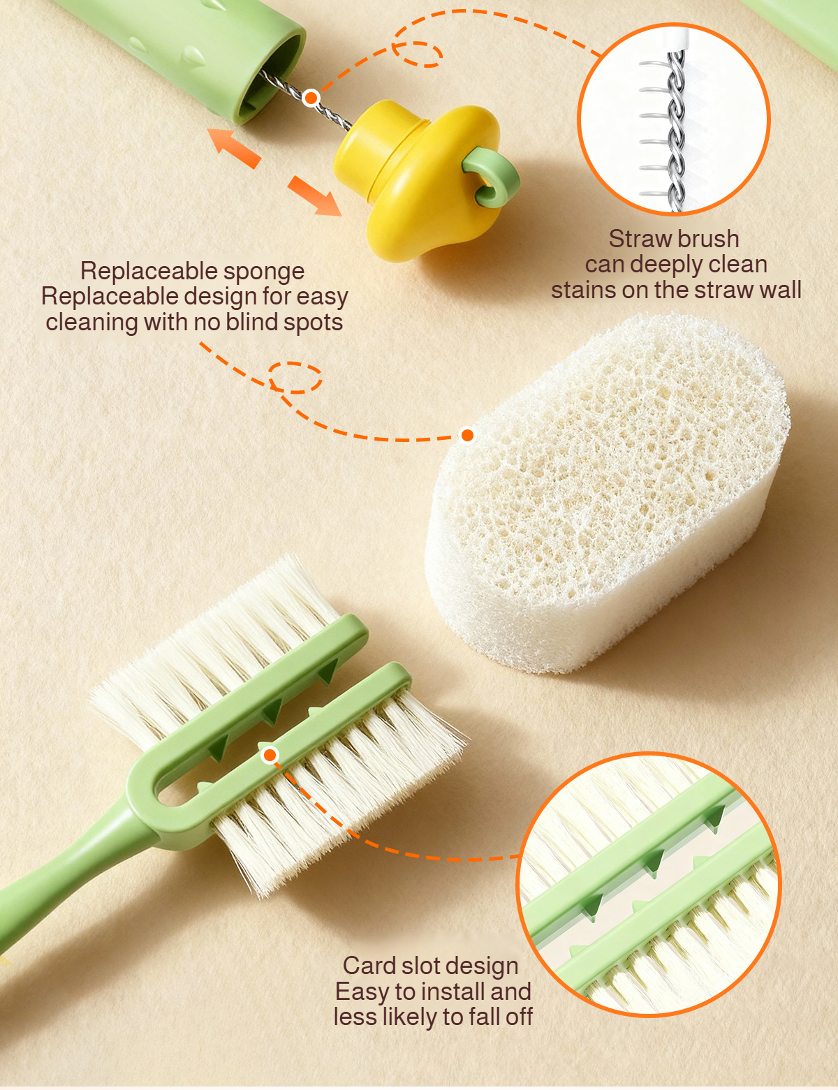 Easy-to-use 3-in-1 cup cleaning brush
