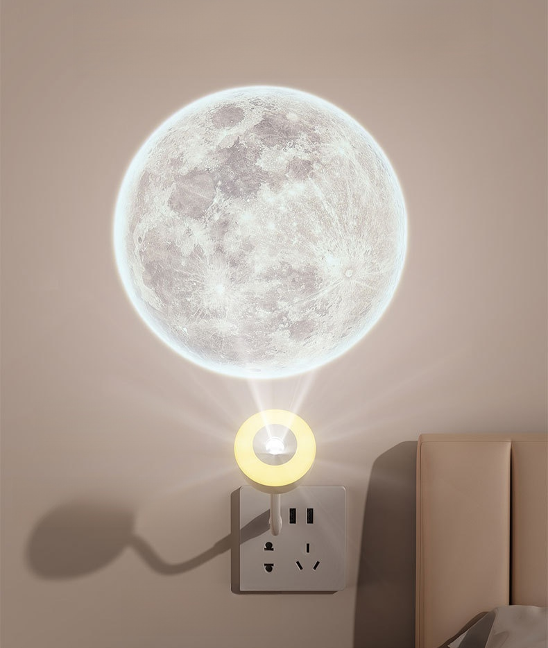 USB powered star and moon night light on bedside table