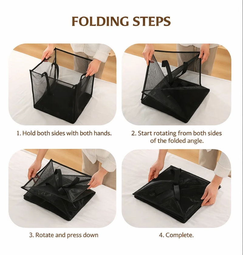 Foldable ventilated laundry basket in modern home setting