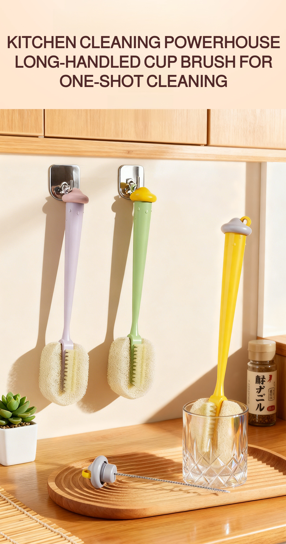 3-in-1 long handle water cup cleaning brush in use