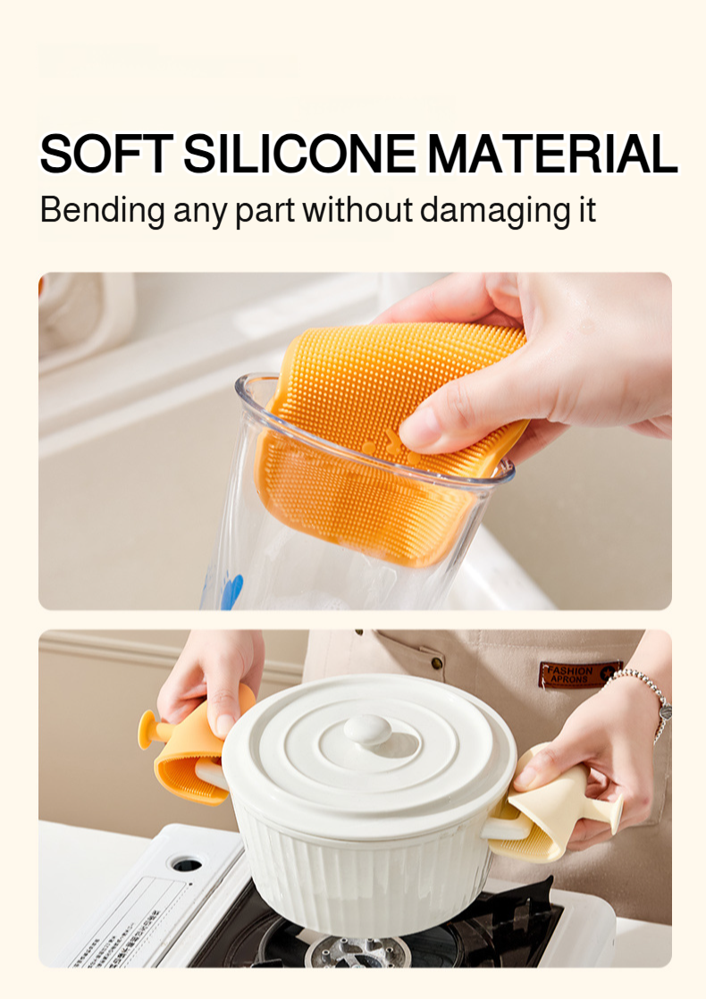 Non-scratch silicone brush for pots and pans