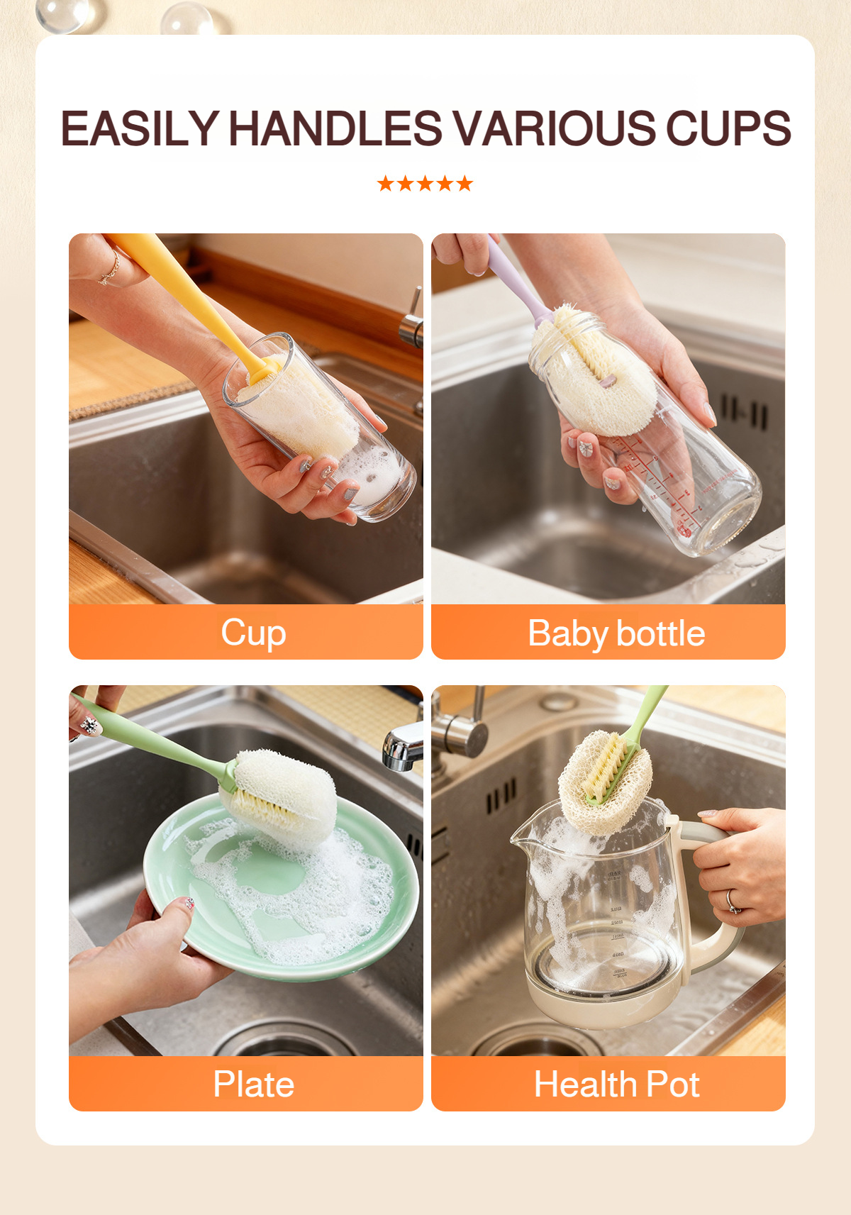 Close-up of 3-in-1 water cup cleaning brush bristles