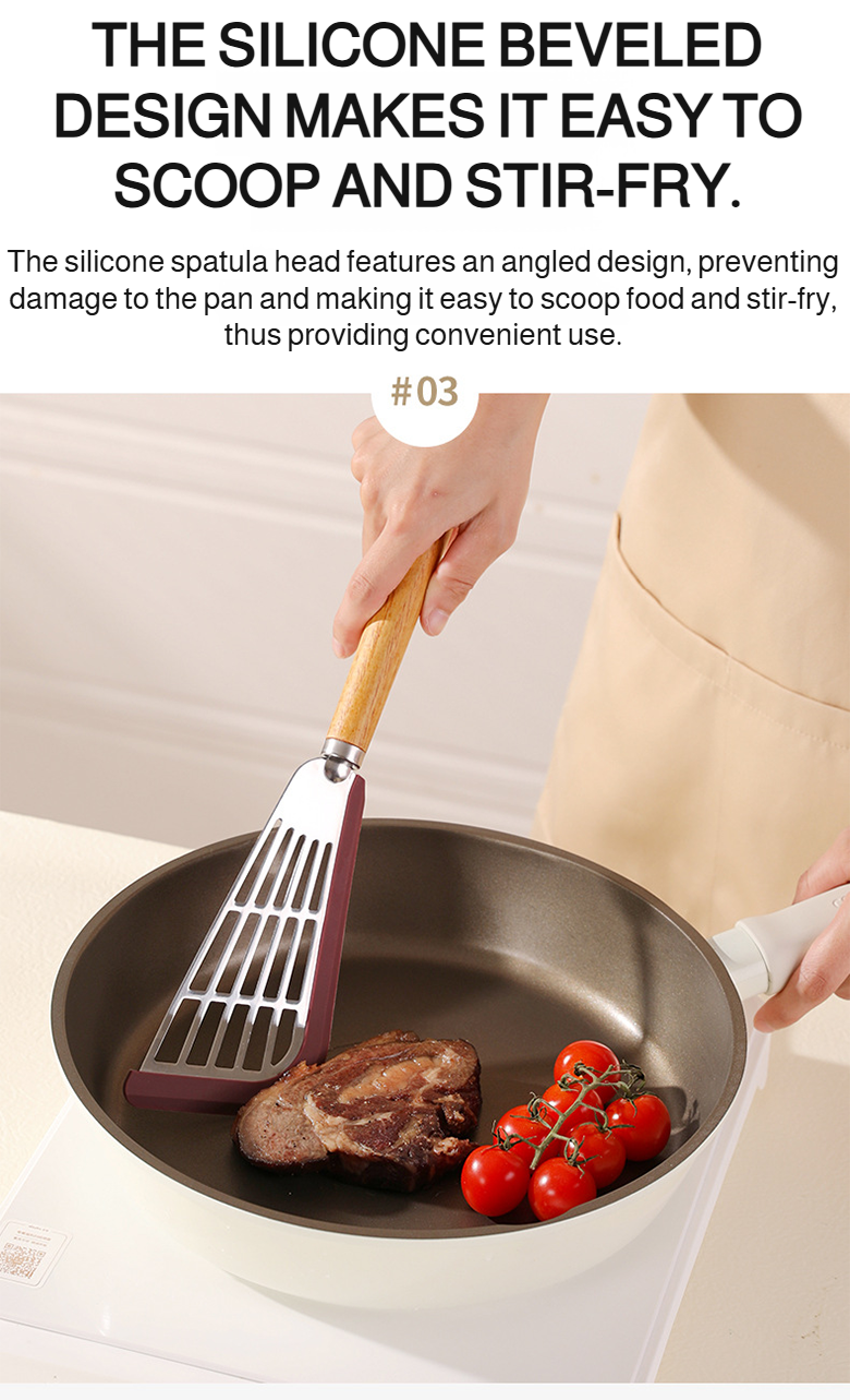 Durable silicone spatula with natural wood handle